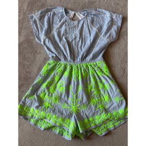 Basta Surf Size Med‎ Striped Romper Neon Palm Print Pom Trim Summer Outfit
